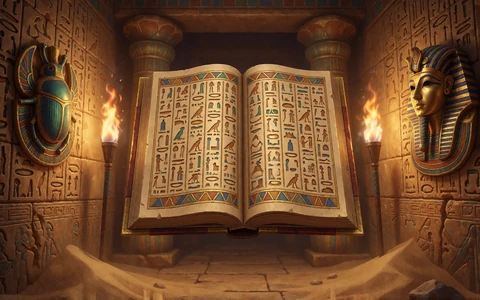 &Auml;gyptische Tempelkammer mit goldenem Buch als Motiv des Novomatic-Slots Book of Ra