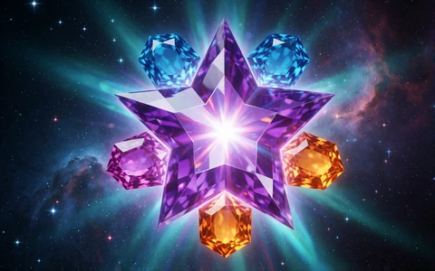 Leuchtende Edelsteine im Weltraum als Vorschaubild f&uuml;r den NetEnt-Slot Starburst