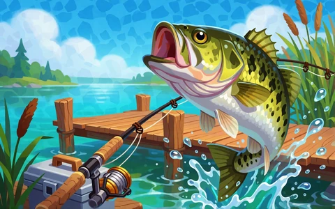 Angelmotiv mit springendem Fisch und Wasserspritzern als Thumbnail f&uuml;r Big Bass Splash von Pragmatic Play