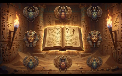 &Auml;gyptisches Abenteuer-Slot-Motiv mit goldenem Buch als Symbol f&uuml;r den Klassiker Book of Ra